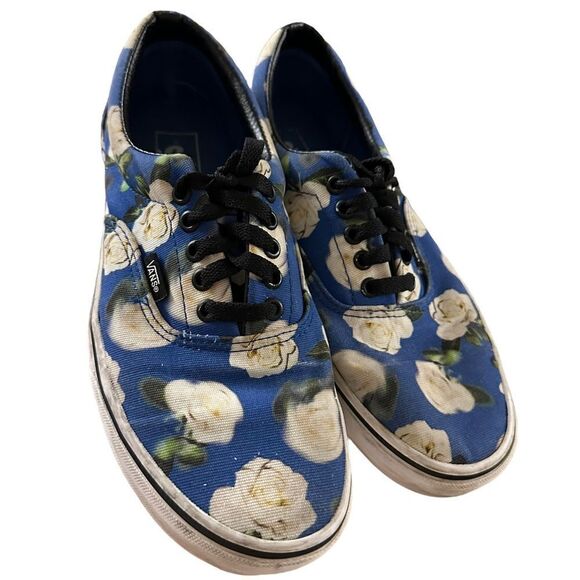 Vans ~ Blue Canvas Floral Print lace up Sneakers ~ size 10 - Picture 1 of 13